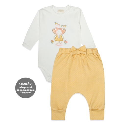 Conjunto Body Manga Longa Bordado e Calça Babado Suedine Feminino – Elefantinha
