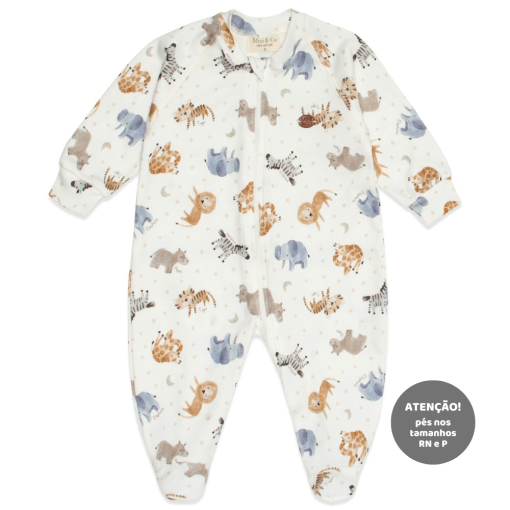 Macacão Manga Longa Estampado com Ziper Suedine Masculino - Safari Sleep