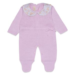 Macacão Manga Longa Tricot Laço com Gola Feminino – Rosa