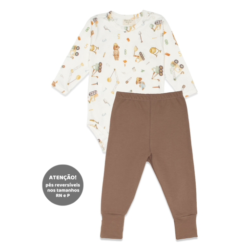 Conjunto Body Manga Longa Estampado e Mijão Liso Suedine Masculino - Construtor