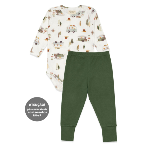 Conjunto Body Manga Longa Estampado e Mijão Liso Suedine Masculino - Traveling