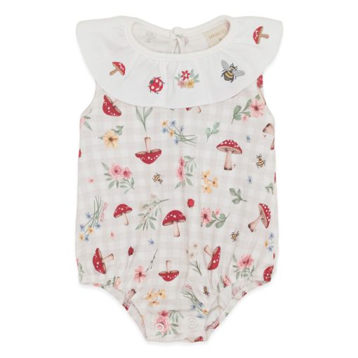 Body Regata Banho de Sol com Gola Estampado Suedine Feminino - Cogumelos