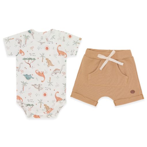 Conjunto Body Manga Curta Estampado e Shorts Barra Virada Masculino – Dino