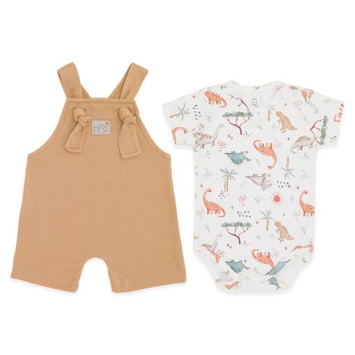 Conjunto Body Manga Curta e Jardineira Amarração Suedine Masculino – Dino