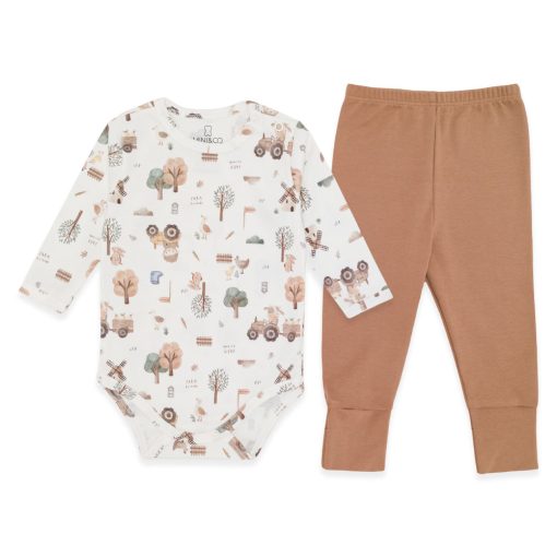 Conjunto Body Manga Longa Estampado e Mijão Suedine Unissex – Fazendinha