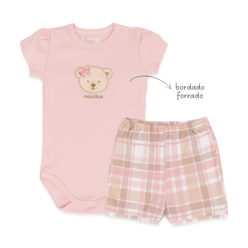 Conjundo Body Manga Curta Bordado e Shorts Suedine Feminino - Brinquedos