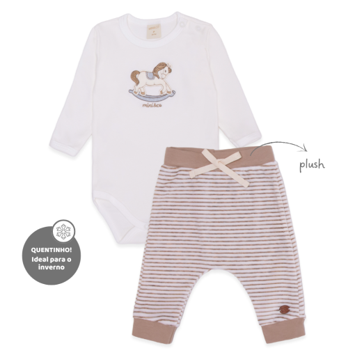 Conjunto Body Manga Longa Bordado e Calça Listrada Suedine Masculino - Brinquedos