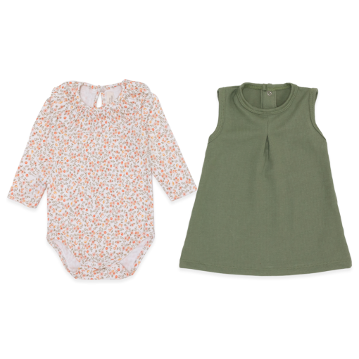 Conjunto Body Manga Longa e Vestido Suedine e Tricot Feminino - Bosque