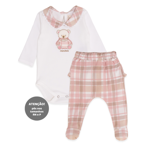 Conjunto Body Manga Longa Bordado com Gola e Mijão Babadinho Suedine Feminino - Brinquedos