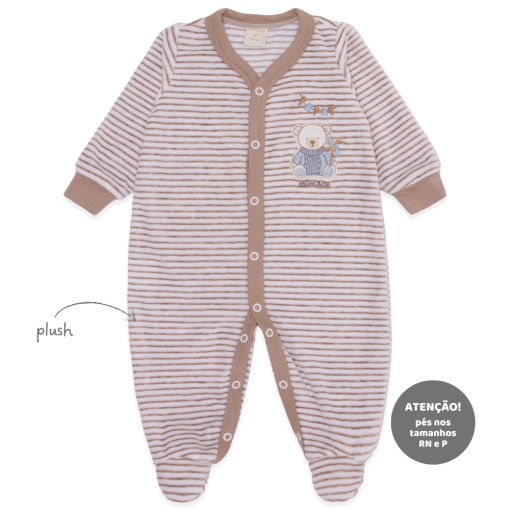 Macacão Manga Longa Bordado Listrado Plush Masculino - Brinquedos