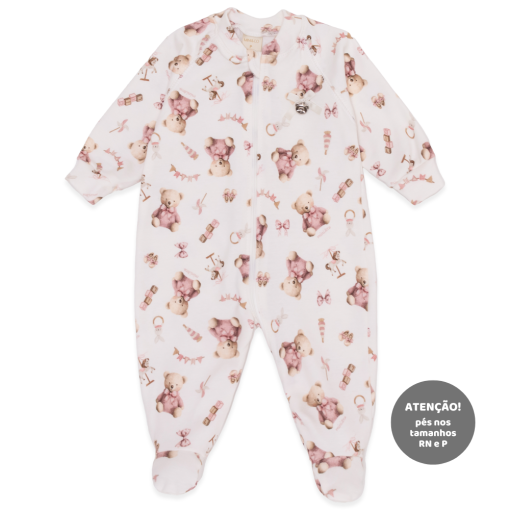 Macacão Manga Longa Estampado com Ziper Suedine Feminino – Brinquedos