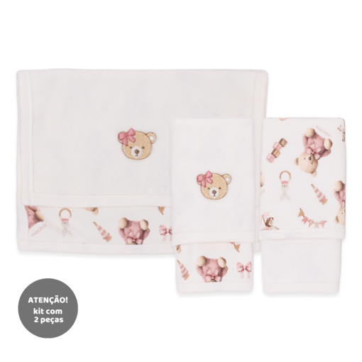 Kit de 2 Toalhas de Boca Ursinha Suedine com Forro Atoalhado Feminino - Brinquedos