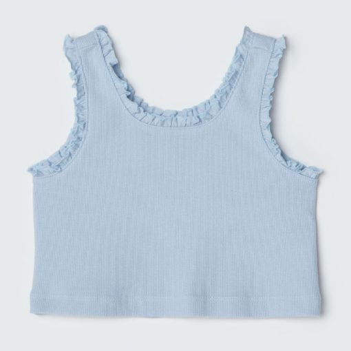 Regata Cropped com Babados Azul Hering - Feminino