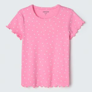 Blusa Manga Curta em Ribana com Frufru Bolinhas Hering - Feminino