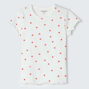 Blusa Manga Curta em Ribana com Frufru Morango Hering - Feminino