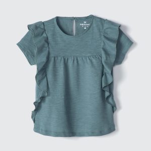 Blusa Manga Curta Babados Verde Hering - Feminino