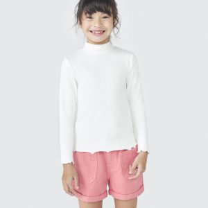 Camiseta Manga Longa Gola Alta Ribana Branca Hering - Feminina