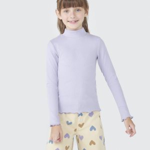 Camiseta Manga Longa Gola Alta Ribana Lilás Hering - Feminina