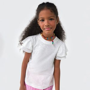 Blusa Branca Manga Curta com Babado Hering - Feminino