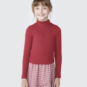 Blusa Manga Longa Gola Alta Cropped Vermelha Hering - Feminina