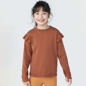 Blusão Manga Longa em Tricot Babado na Manga Marrom Hering - Feminino