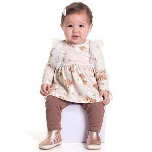 Conjunto Bata e Legging Bebê Bege Randa Mundu - Feminino