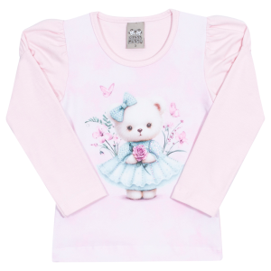 Blusinha Manga Longa Ursinha Rosa Cake Randa Mundu - Feminina