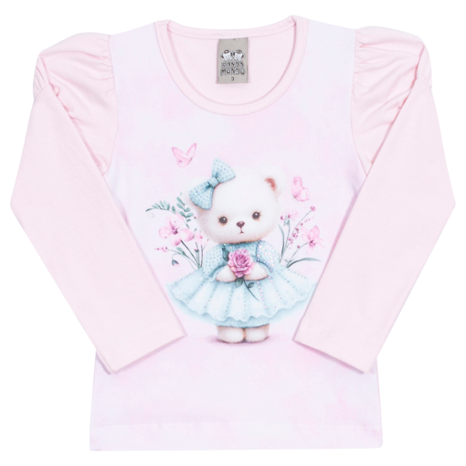 Blusinha Manga Longa Ursinha Rosa Cake Randa Mundu - Feminina