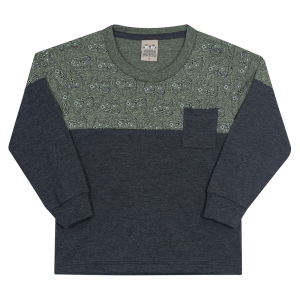 Camiseta Manga Longa Controle Preto/Verde Randa Mundu - Masculina