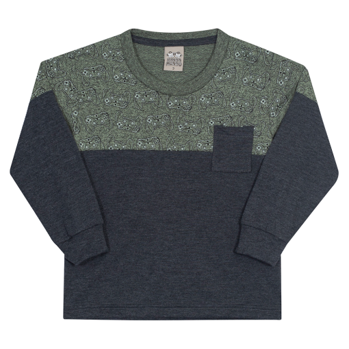 Camiseta Manga Longa Controle Preto/Verde Randa Mundu - Masculina