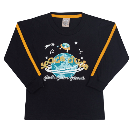 Camiseta Manga Longa Space Dude Preta Randa Mundu - Masculina