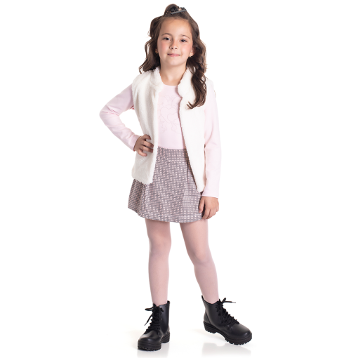 Trijunto Blusa + Colete + Shorts Saia Rosa Cake Randa Mundu - Feminino