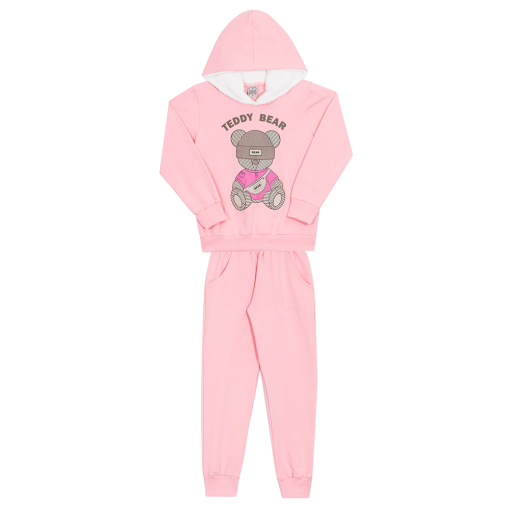 Conjunto Manga Longa Moletom Teddy Bear Rosa Randa Mundu - Feminino