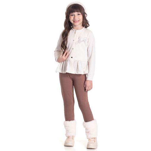 Conjunto Casaquinho Moletom e Legging Perola e Marrom Randa Mundu - Feminino