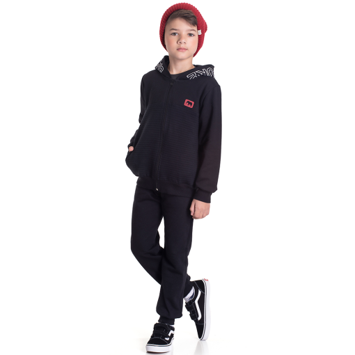 Conjunto Moletom Jaqueta com Capuz Escritas Preto Randa Mundu - Masculino