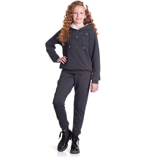 Conjunto Moletom Manga Longa Preto com Capuz Randa Mundu - Feminino
