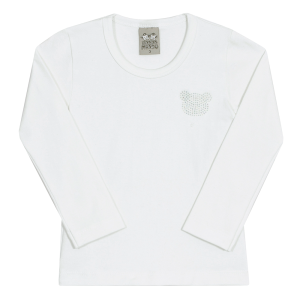 Blusinha Manga Longa com Strass Off White Randa Mundu - Feminina