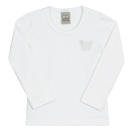 Blusinha Manga Longa com Strass Off White Randa Mundu - Feminina