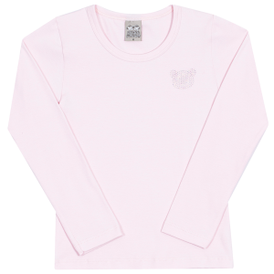 Blusinha Manga Longa com Strass Rosa Cake Randa Mundu - Feminina