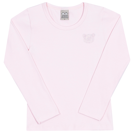 Blusinha Manga Longa com Strass Rosa Cake Randa Mundu - Feminina