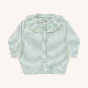 Casaco Tricot Gola Babado Azul Fakini - Feminino