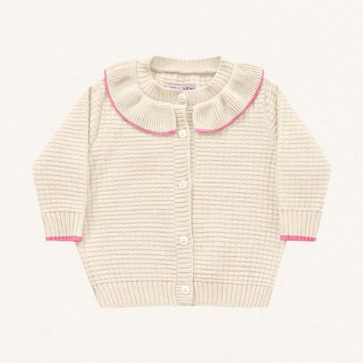 Casaco Tricot Gola Babado Marfim Fakini – Feminino