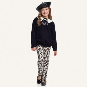 Conjunto Blusão Moletom Gola e Calça Legging Oncinha Fakini - Feminino