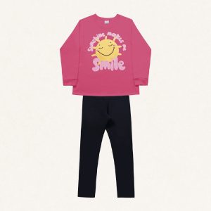 Conjunto Blusa Moletom e Legging Smile Rosa Fakini - Feminino