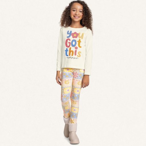 Conjunto Camiseta Manga Longa e Legging You Got This Marfim Fakini – Feminino