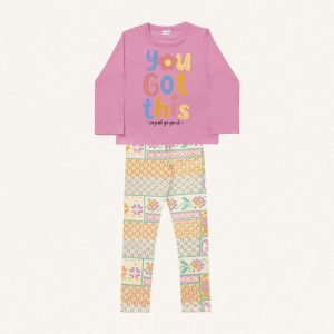 Conjunto Camiseta Manga Longa e Legging You Got This Rosa Fakini - Feminino