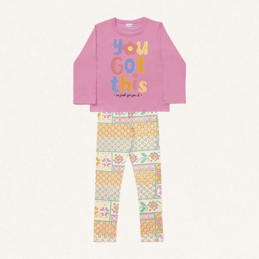 Conjunto Camiseta Mango Longa e Legging You Got This Rosa Fakini - Feminino