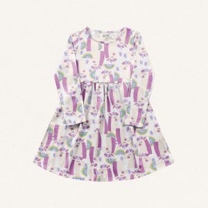Vestido Manga Longa Malha Unicórnio Branco Estampado Fakini – Feminino