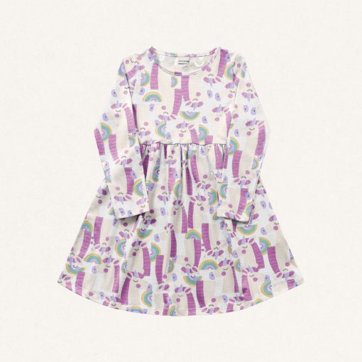 Vestido Manga Longa Malha Unicórnio Branco Estampado Fakini – Feminino