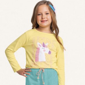 Blusinha Manga Longa Estampada Unicórnio Fakini - Feminina